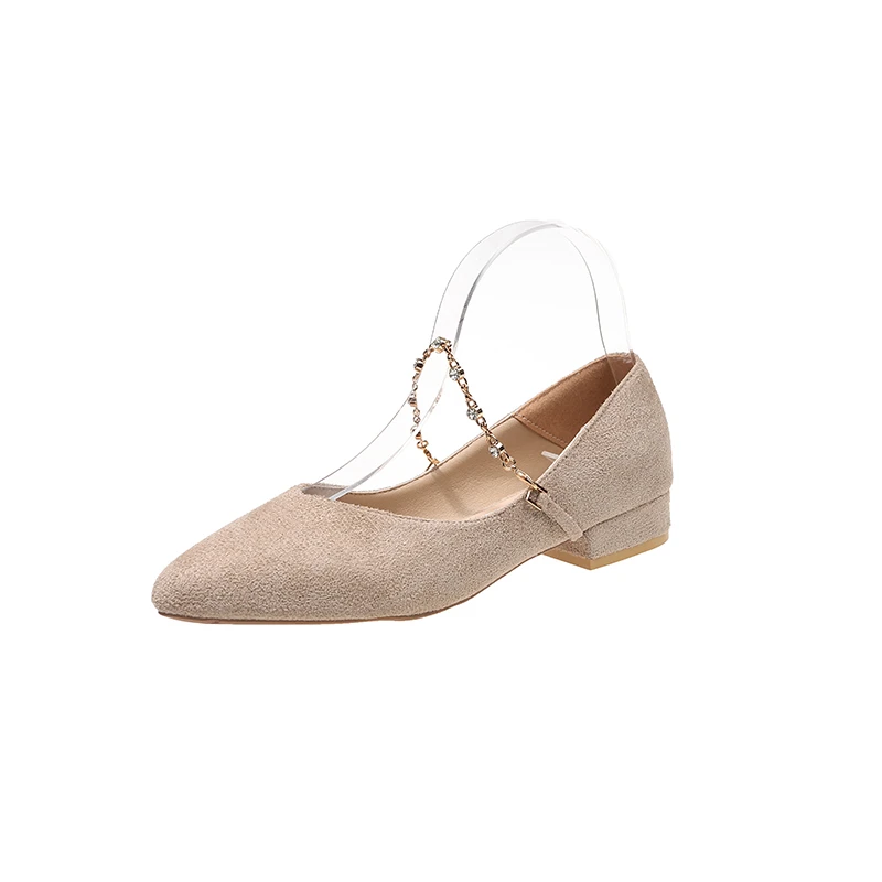 Frühling Herbst Damen Wildleder Spitze Mary Jane Flache Schuhe Kristallketten-Riemen Rutschfeste Lässige Bequeme Schuhe – Detail 10