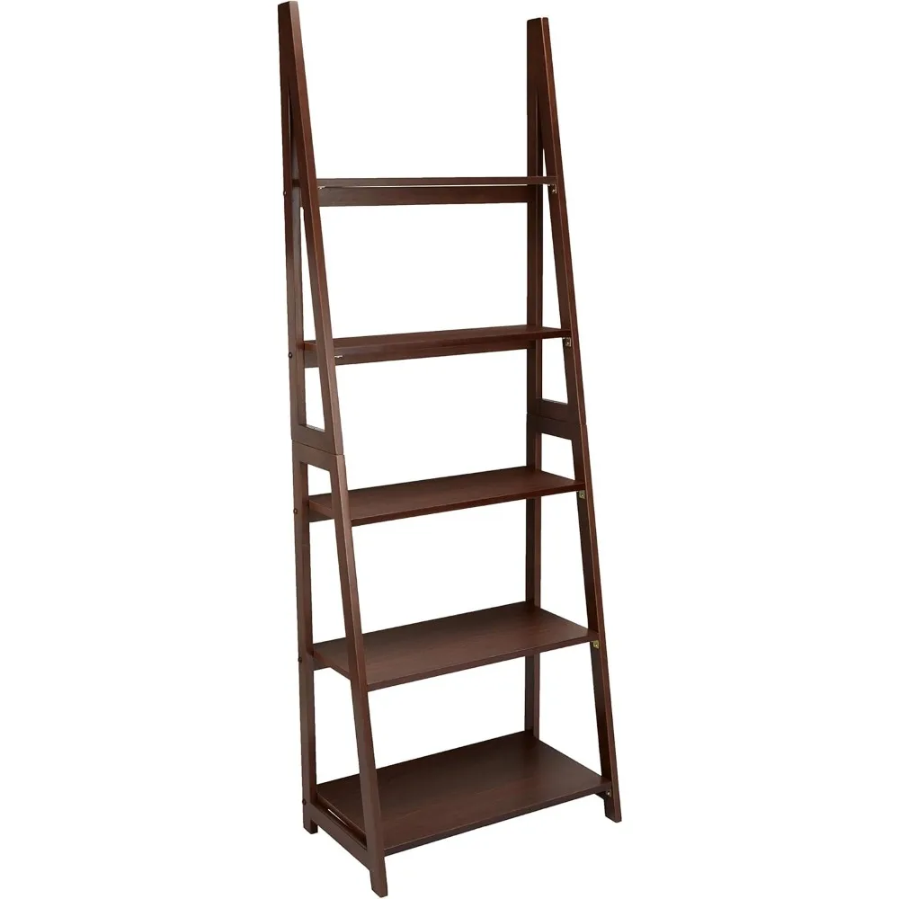 

Ladder Bookshelf Organizer, 5-Tier, Solid Rubberwood Frame, Walnut Finish, 14" D x 24.8" W x 70.1" H