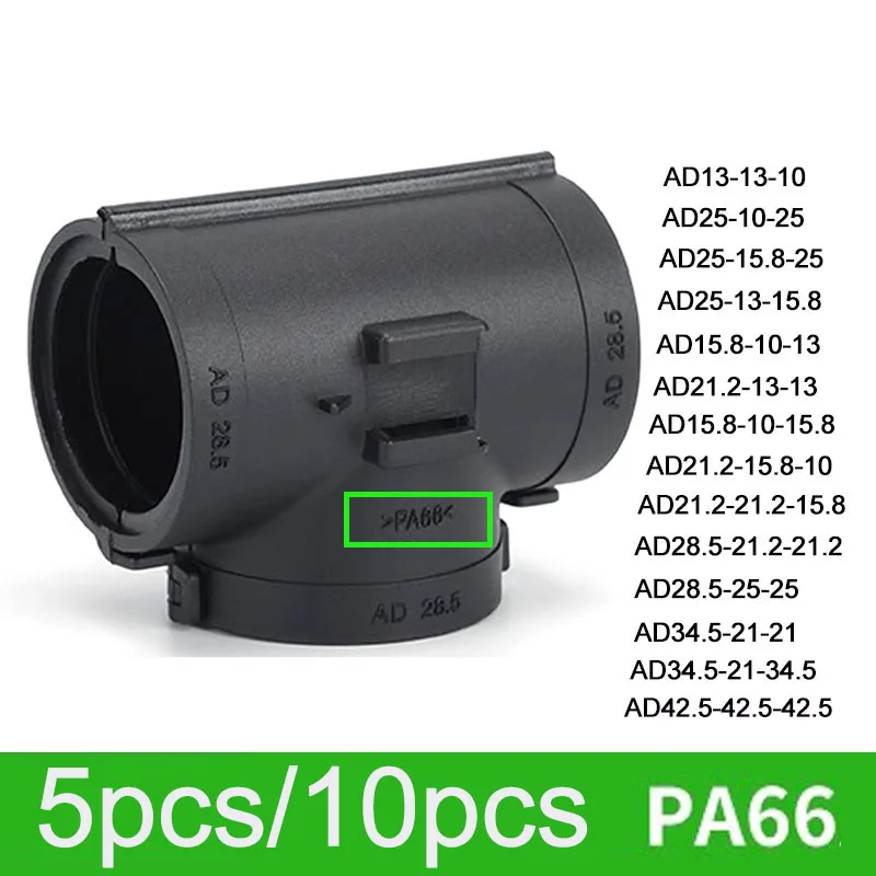 

5/10 шт. Т-образный автомобильный гофрированный соединитель трубы огнестойкий PA66 нейлоновый трехходовой жгут проводов разветвитель съемный шланг Cla