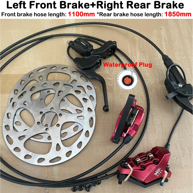 2 Piston Red Ebike Hydraulic Disc Brake Kit Ebike Power Cut Off Brake Level Bicycle Dual Disc Oil Brakes image 3