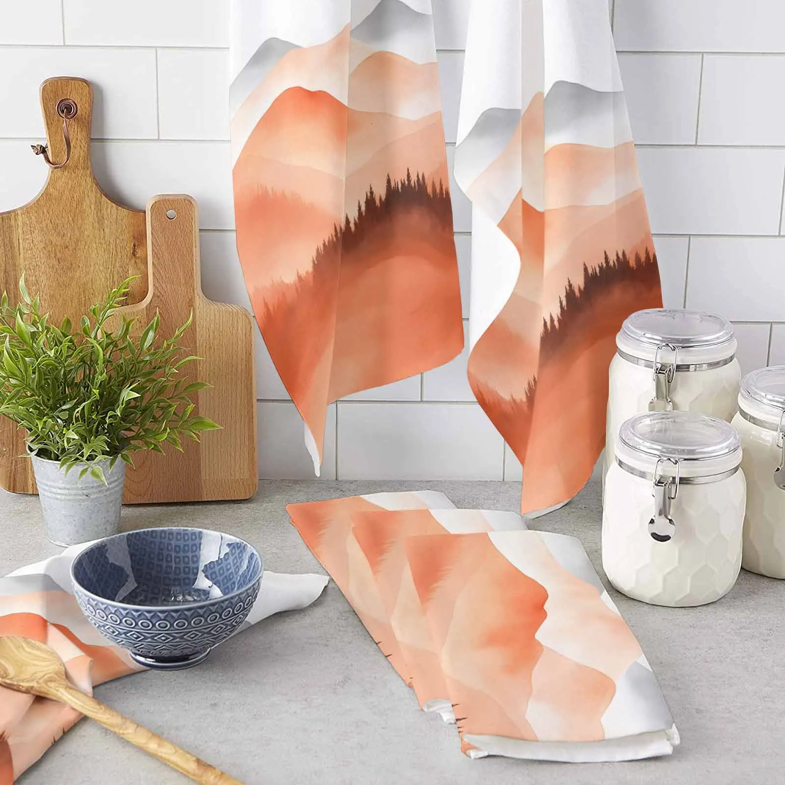 

Impressionist Mountainous Horizon Kitchen Towel Cleaning Cloth Microfiber Soft Household Super Absorbent Dish Washing Cloth