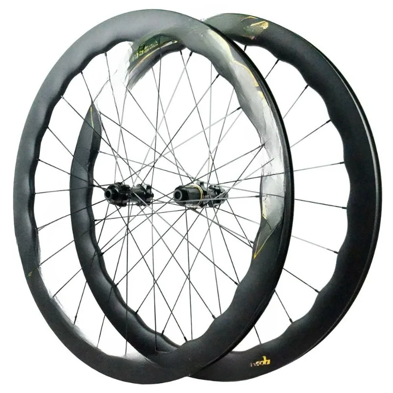 700C disc brake road wheel set bicycle carbon fiber wave ring 54T straight pull flat strip