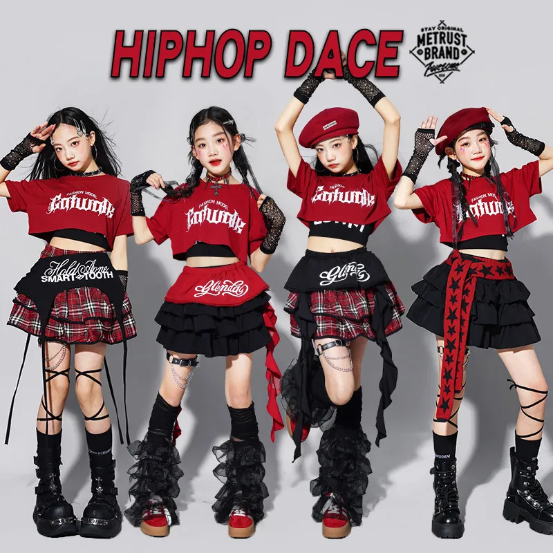 Girls K-pop Fashion Crop Top Bud Skirts Children Hip Hop Street Dance Costume Kids Streetwear Girl Group Jazz Summer Clothes Set