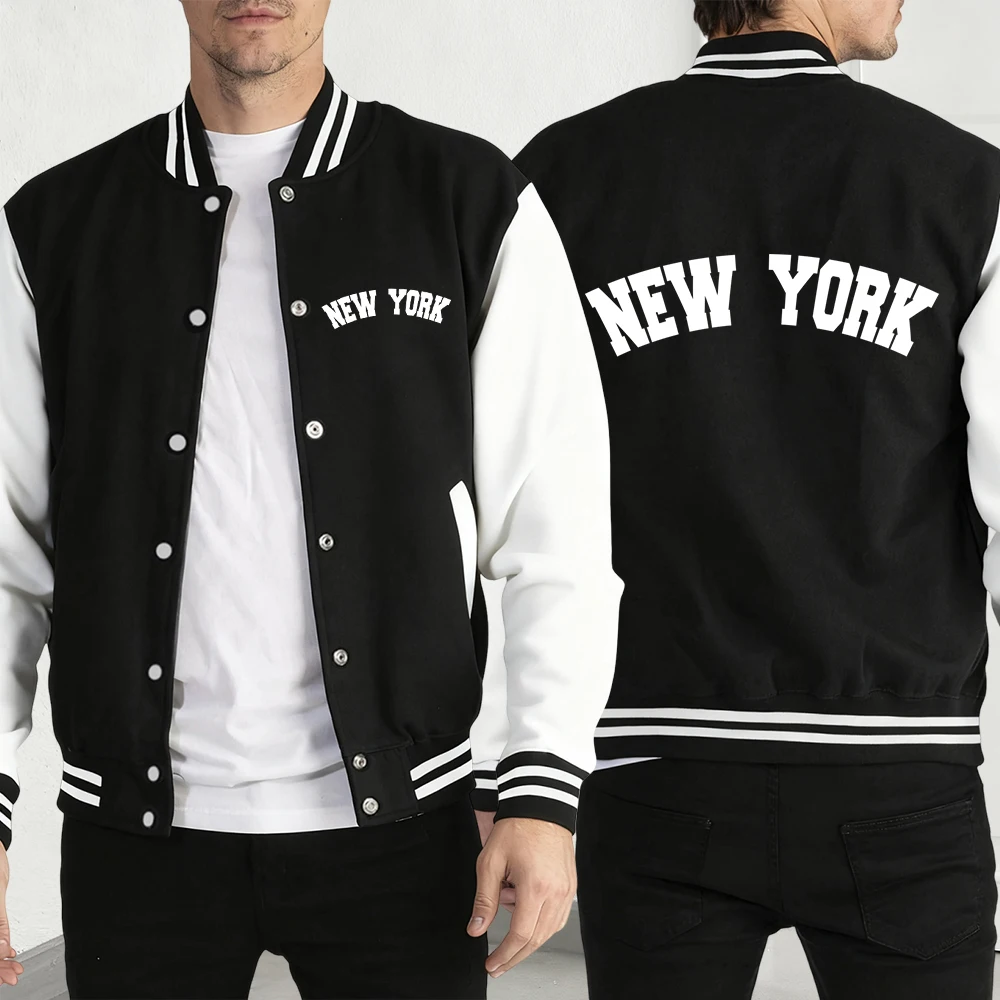

Chasing Dreams In New York Print Baseball Jersey For Men Hip Hop Casual Jacket Autumn Loose Coat Unisex Fleece Vintage Top