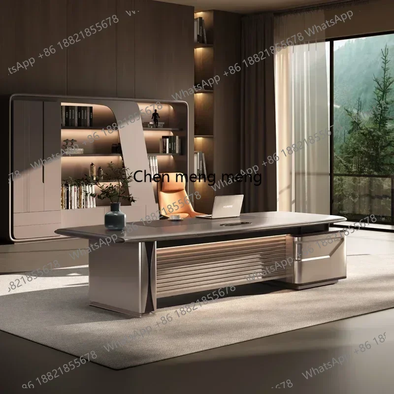 A178Room Desks Gaming Table With LED Light Strip Desk Office Furniture Modern Light Luxury President Boss Tables Computer Desk