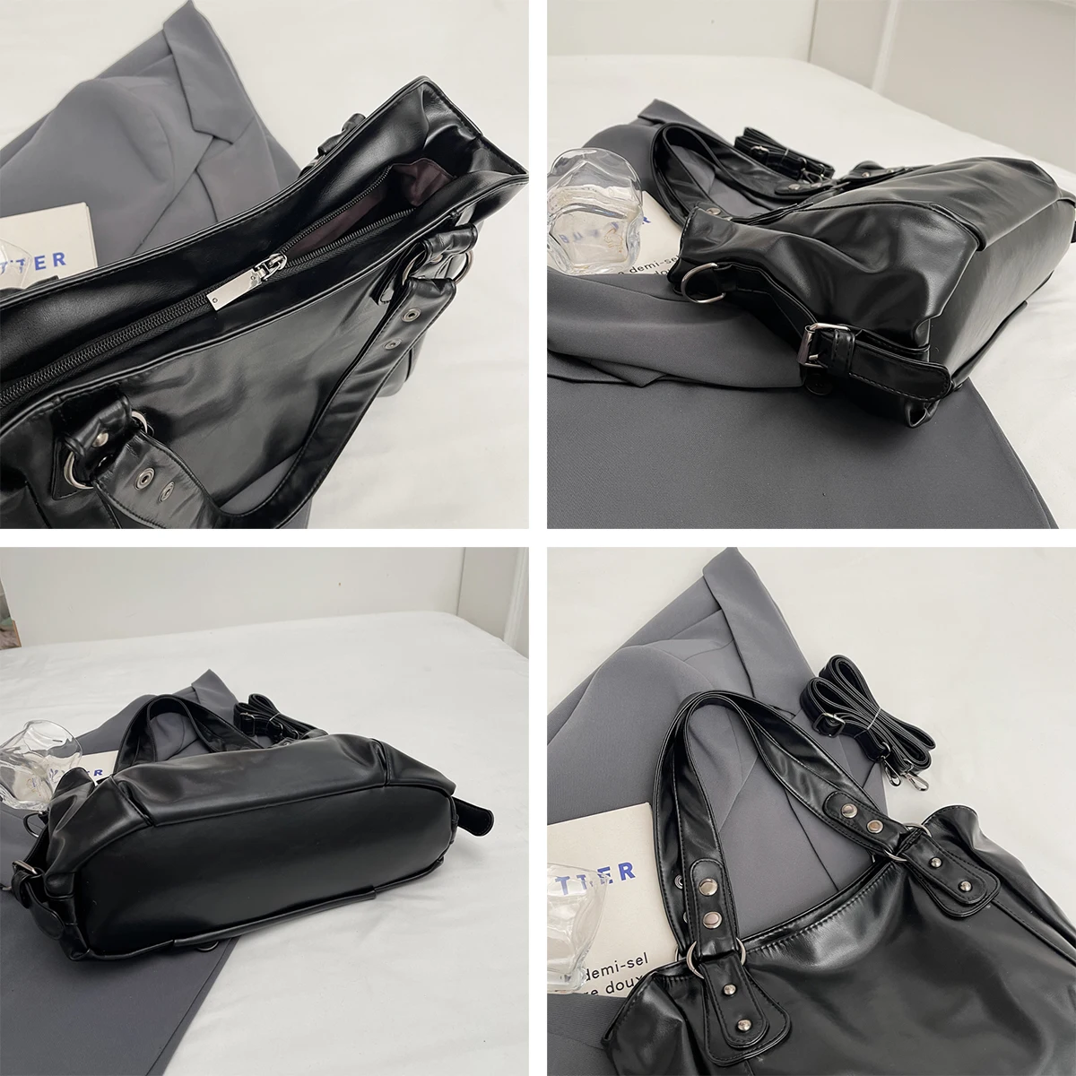 Tas Selempang Mengkilap Minimalis – Tas Tangan PU Berlapis Ritsleting Kapasitas Besar Tali Dapat Dilepas Tas Bahu Perjalanan Sehari-hari yang Nyaman