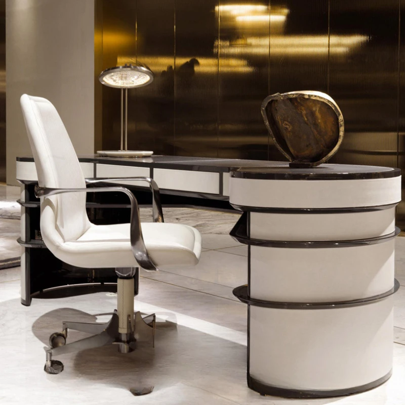 

2021 Light Luxury Desk Modern and Simple White Arc-shaped Office Table Villa Big Class Table