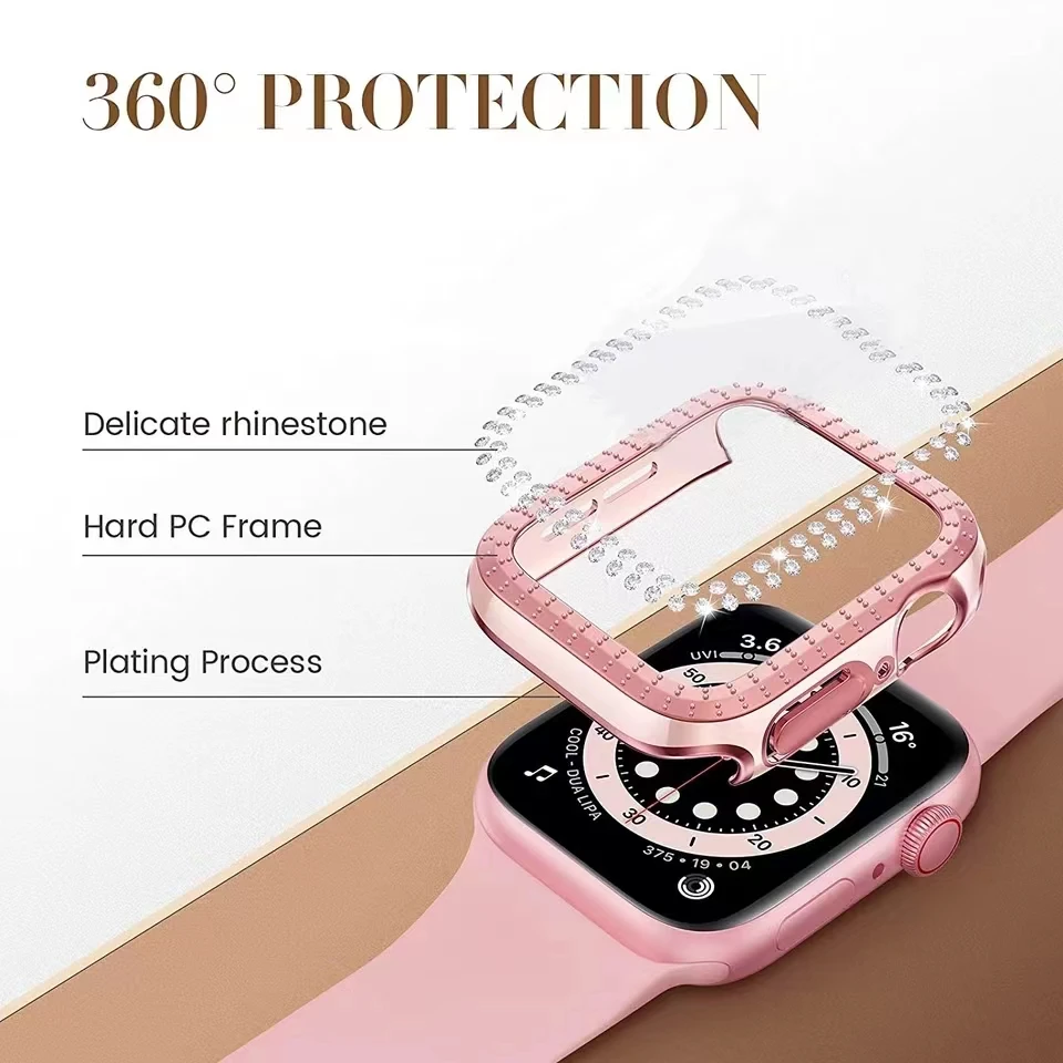 Diamond Watch case For Apple watch 9 8 7 45mm 41mm 6 5 4 SE 44mm 40mm Smart Watch Tempered Protective Case For iwatch 42mm 38mm