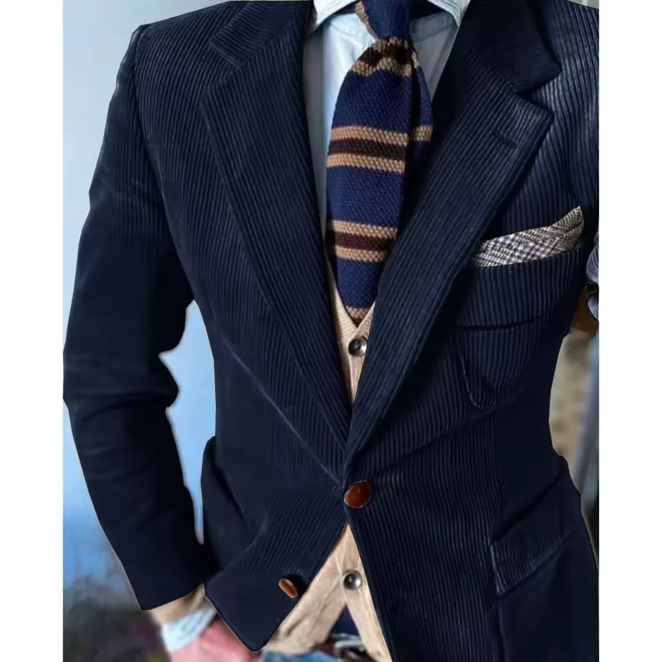 

Mens Corduroy Suit Single Breasted Casual Fashion Slim Fit Comfortable Elegant Party Business Formal Office Pants Suit Customize