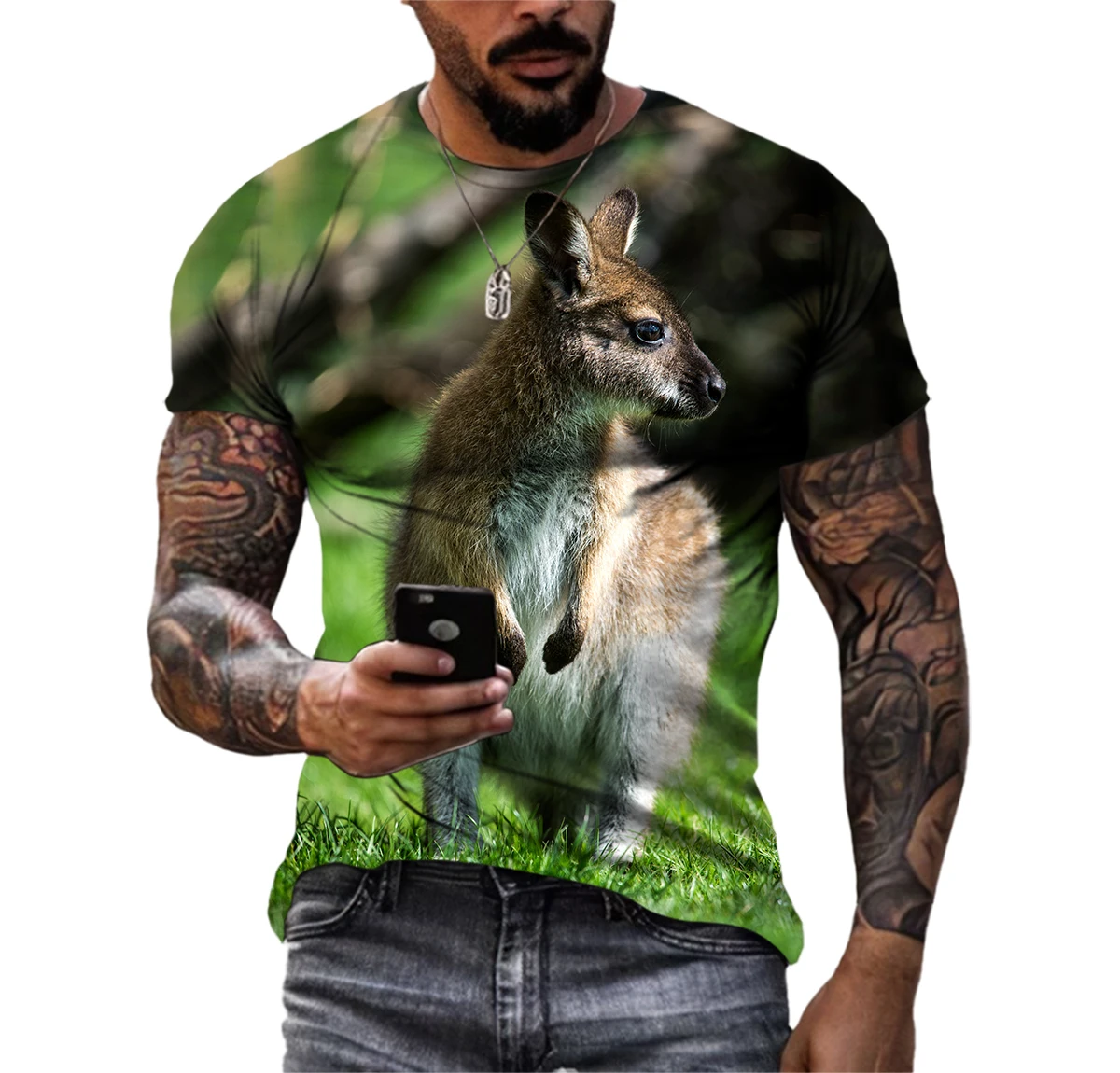 Camisetas con imagen de canguro, ToPS de manga corta con cuello redondo, estampado informal, estilo Hip Hop, moda de verano, novedad