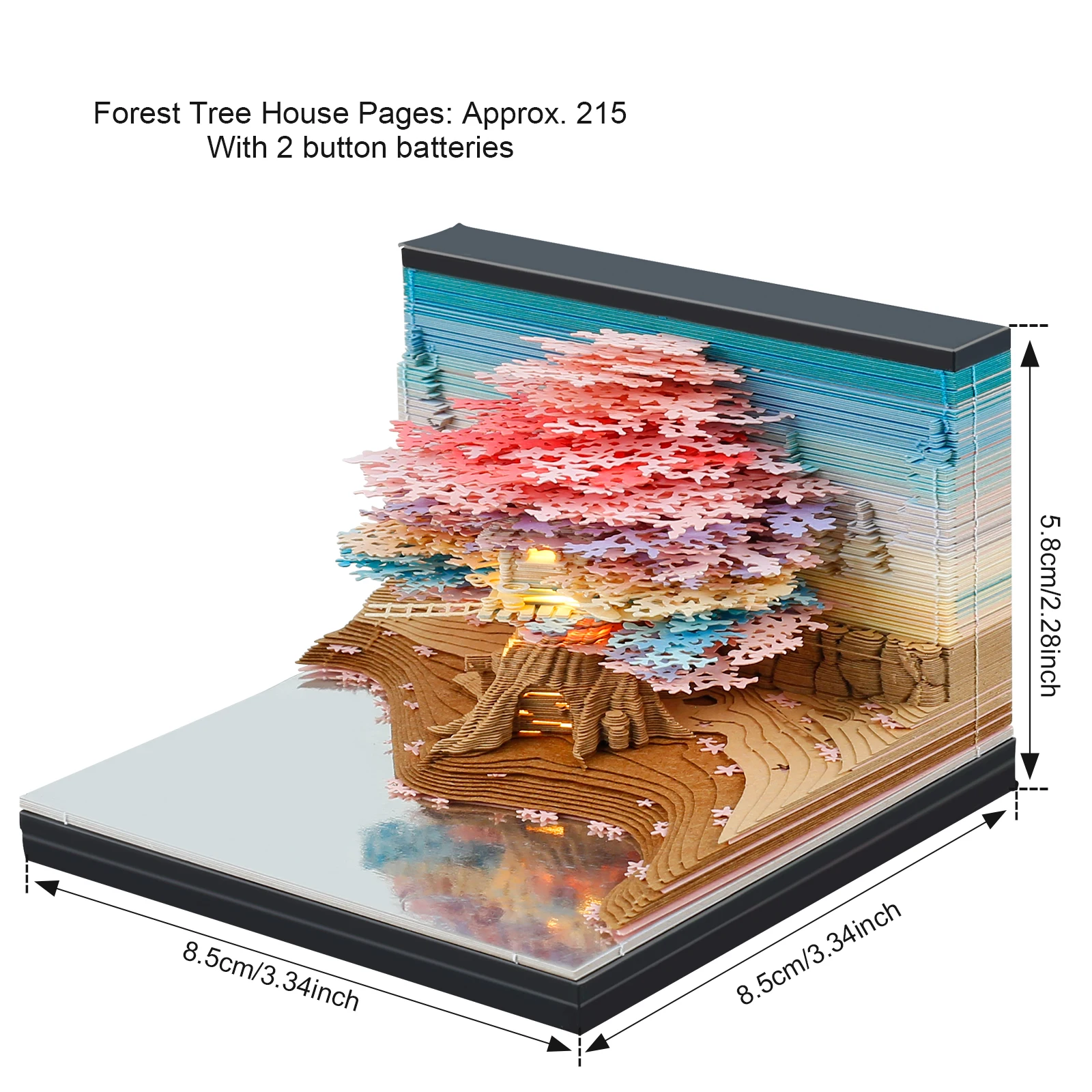 3D Desk Note Pad Creative Tree House Memo Pad LED Light Tear-Away 3D Art Note Pads Paper Carving Home Decoration Birthday Gifts