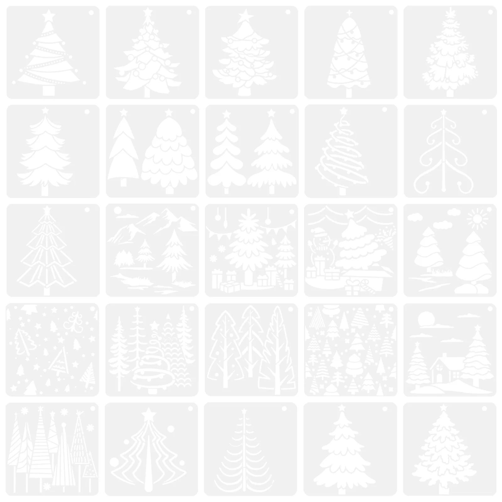 

25 Pcs Christmas Tree Painting Template Pet Children's Handbook Hollow Spray Props Stencils for Xmas Reusable Graffiti