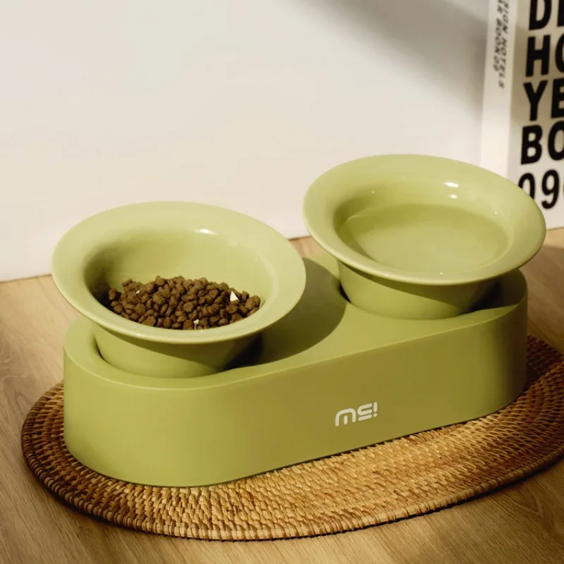 

Ceramic Pet Cat and Dog Food Bowl Double Bowl Diagonal Drinking Bowl Protects Cervical Pet Products Feed Supplies Accessories