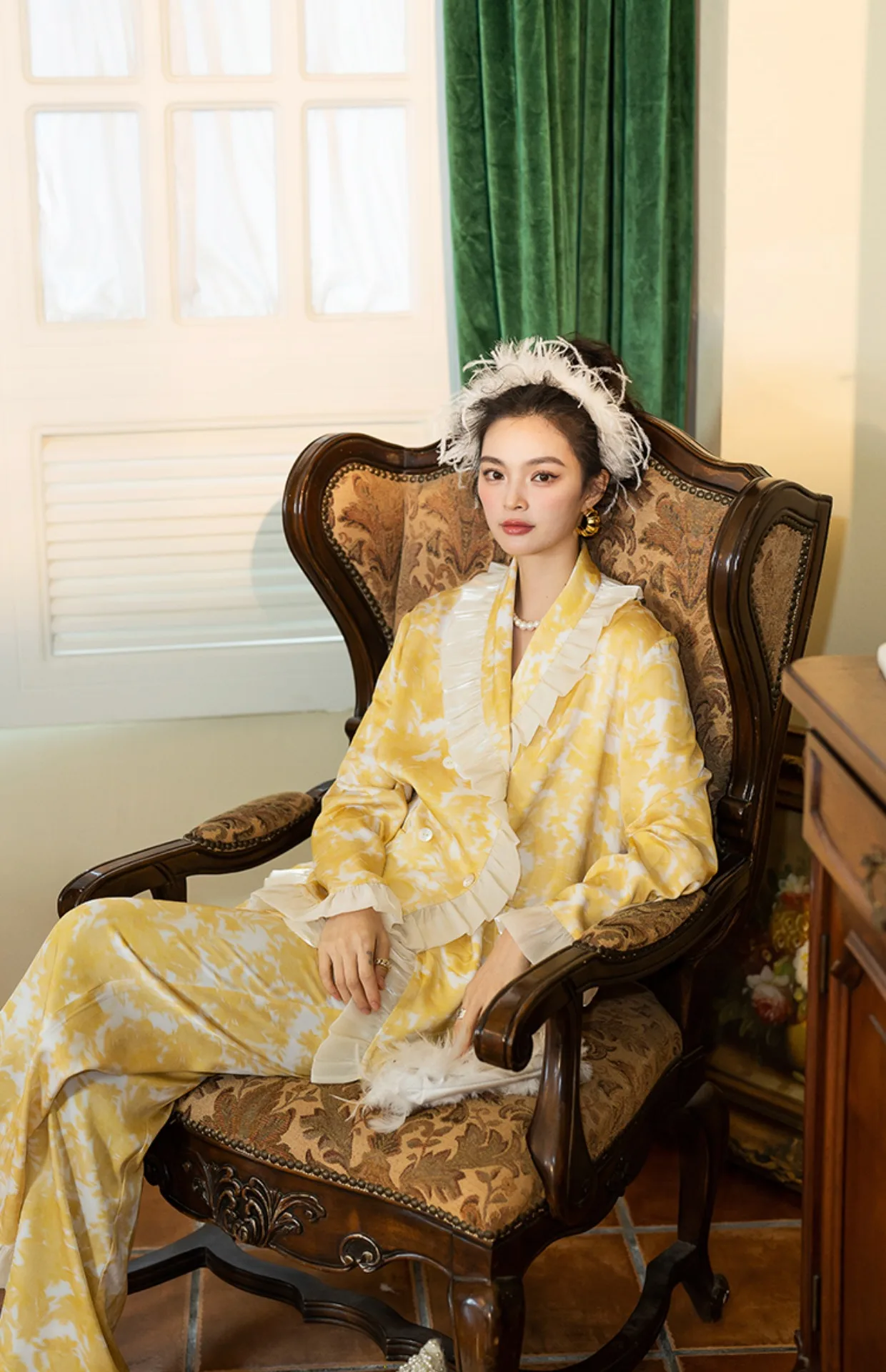 

2024 Pajamas for Women Satin Floral Printed Long-sleeved Trousers Pijamas 2 Piece Sets V Neck Sleepwear Grace Home Wear Pijama