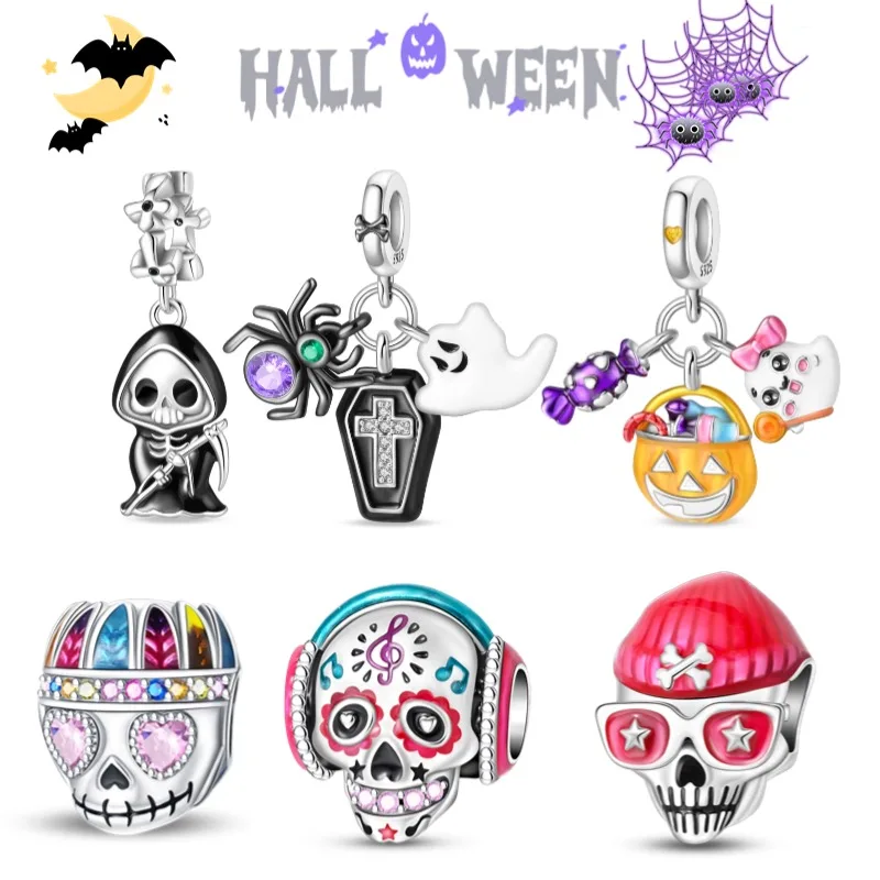 New Original 925 Silver Halloween Beads For Pan Bracelet DIY Flying Witch Charm Women Jewelry Fashion Gift