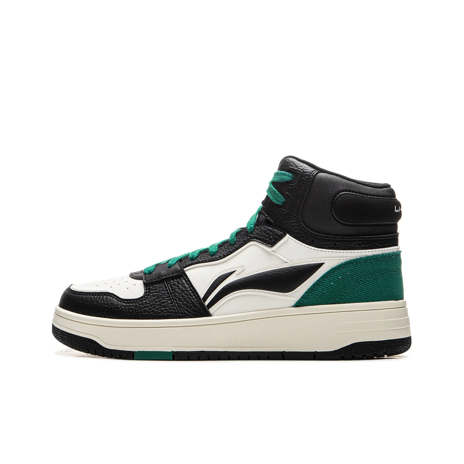 Li Ning Tianji Soft HI Slip Resistant Abrasion Resistant Mid top Skateboard Shoes Men's White Black Green AGCU367-2