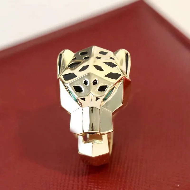 Europe America Luxury Fashion Style Men Women Lady Black Spots Leopard Head Plated Gold Color Lovers Ring US6-US9