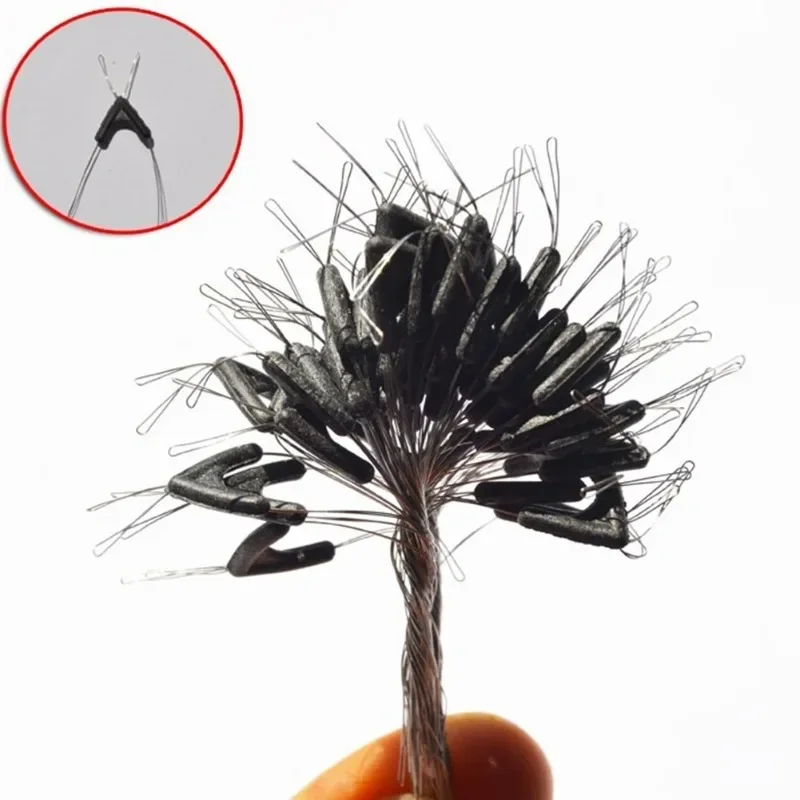 100pcs Fishing Sub Line Splitters Double Hooks Rubber Contactor Device Bifurcation Adjusting And Separating Fish Float