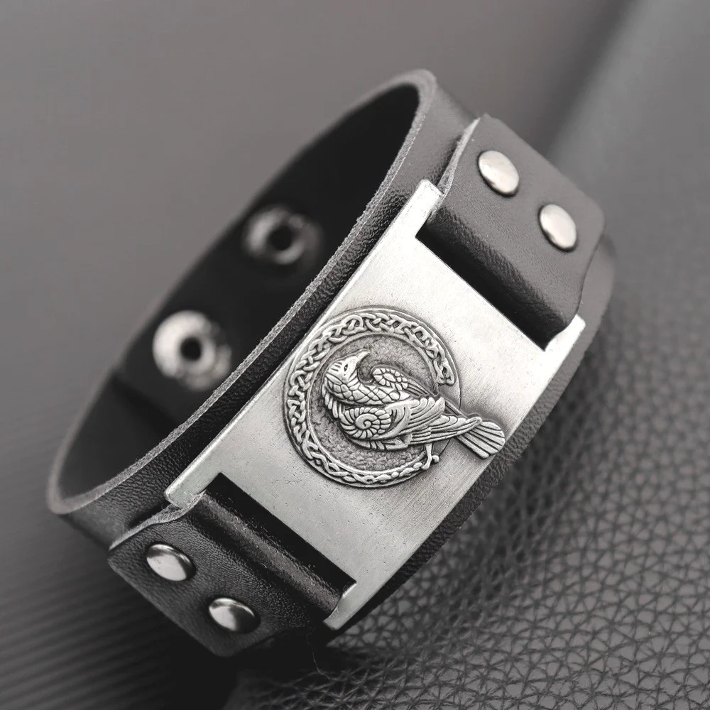 빈티지 바이킹 룬 가죽 팔찌 이미지