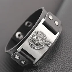 Vintage Nordic Rune Viking Crow Bracelet Charming Men's Leather Bracelet New Fashion Hip Hop Punk Jewelry Accessories Party Gift