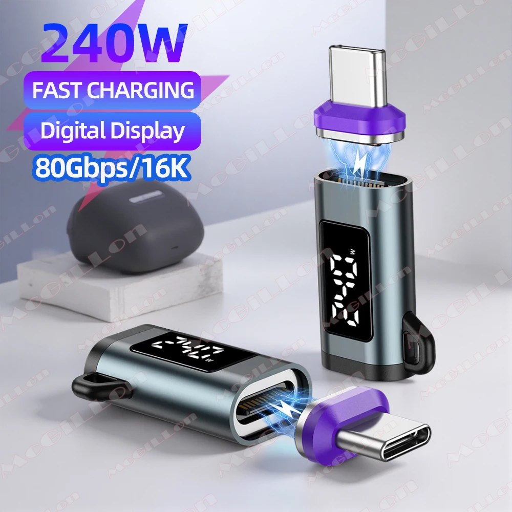 

USB C to Type C 240W Magnetic Digital Dispaly Adapter 16K 80Gbps 5A Fast Charging Converter Thunderbolt 4/5 for iPhone16 MacBook