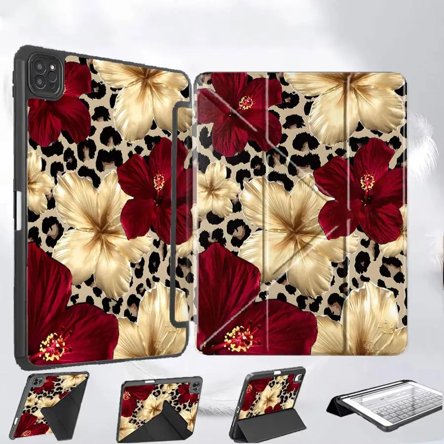 

Чехол-подставка для планшета с леопардовым принтом и цветочным узором для iPad Air 4 5 M3 M2 M4 11 дюймов Pro 11th 10th 9th 8th 7th 12.9 дюймов Mini 6 7 Pro