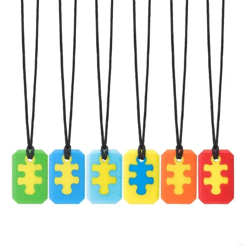 090B Kalung Liontin Kunyah Silikon Mainan Sensorik Rantai Leher Kunyah Puzzle Teether untuk Anak-anak dengan Autisme dan ADHD