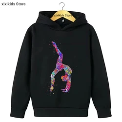 2025 Watercolor Artistic Gymnastics Printed Cap Hoodies Funny Sports Kids Clothes Spring/ Autumn/Winter Plus Velvet Sweatshirt