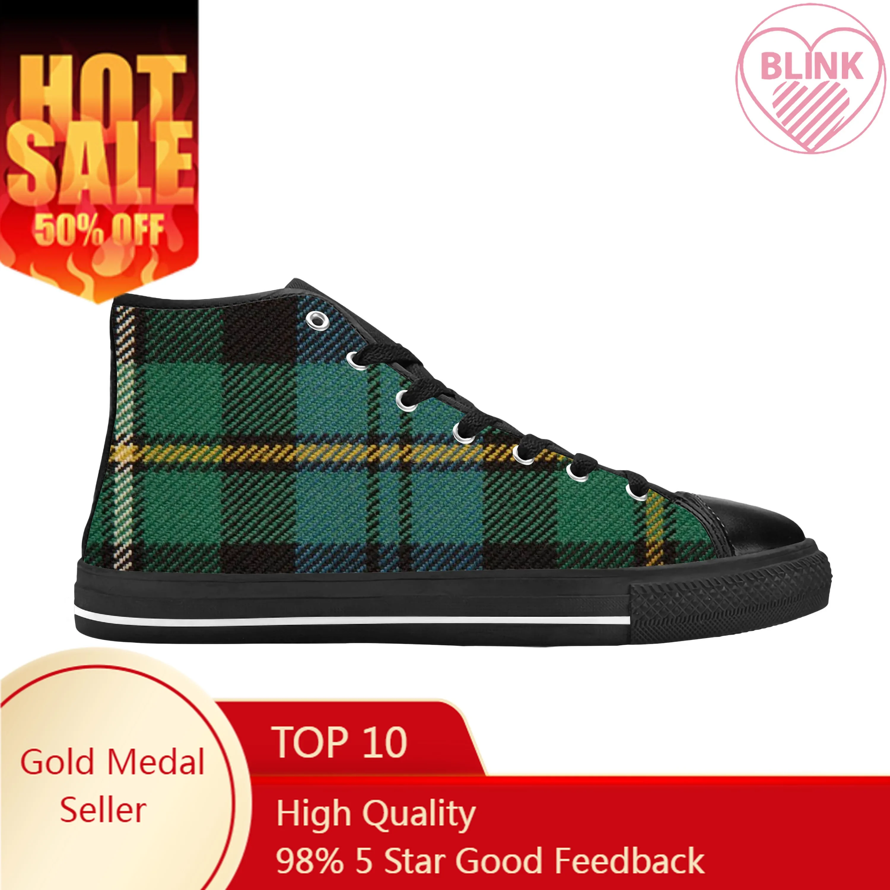 

Campbell Scottish Stewart Clan Tartan Plaid Cool Casual Cloth Shoes High Top Comfortable Breathable 3D Print Men Women Sneakers