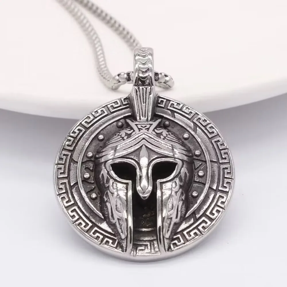 

Vintage Ancient Greek Warrior Spartan Shield Pendant Necklace Punk Men's 316L Stainless Steel Party Necklace Biker Jewelry Gift