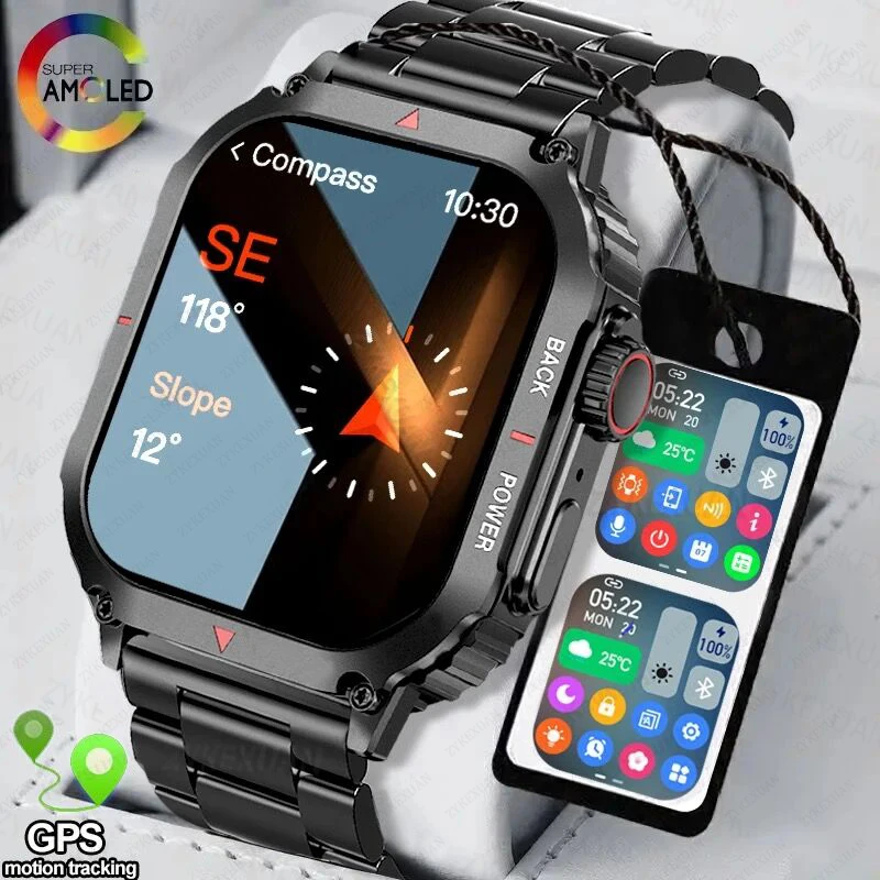 2024 New For Huawei Xiaomi GPS Track Rugged Military Smart Watch Men AMOLED HD Screen IP68 Waterproof Bluetooth Call SmartWatch