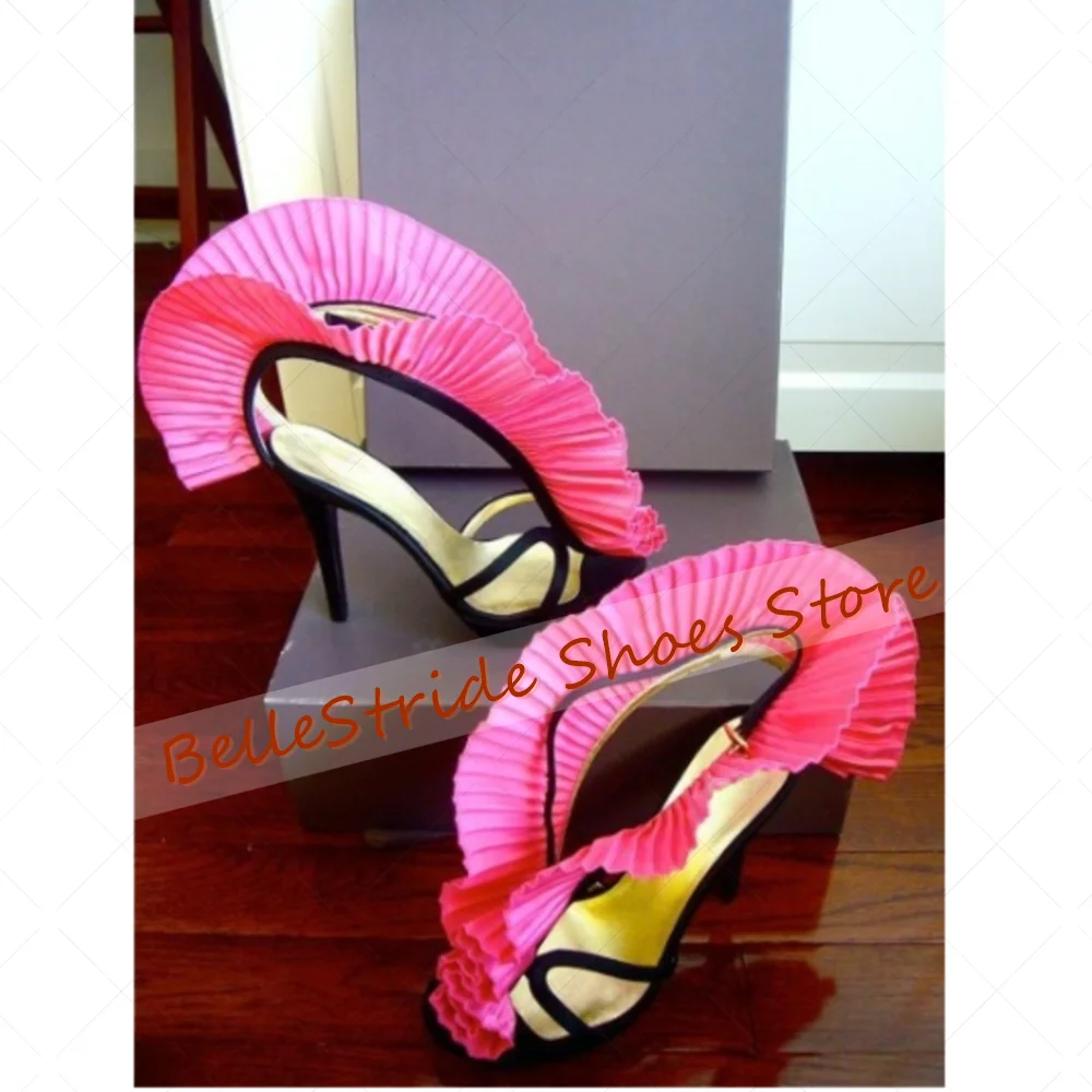 

Red Ruffles Platform Black Sandals Open Toe Sexy Women Shoes Stilettos High Heels Party Banquet Dating 2025 Zapatos Para Mujere