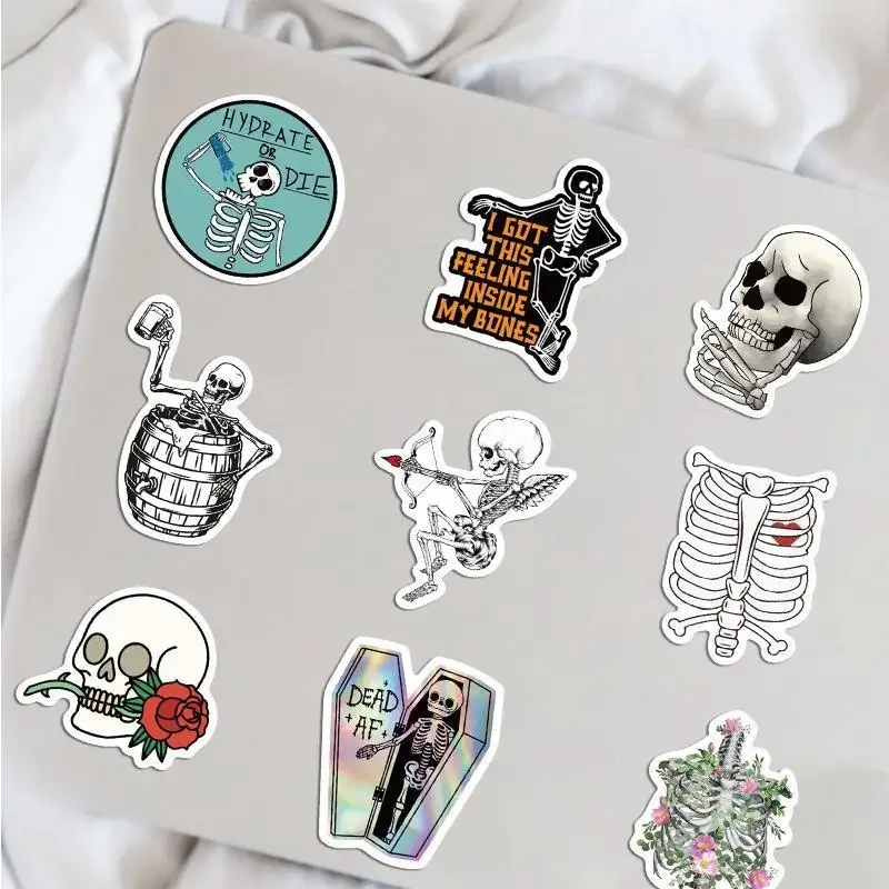 50pcs Cartoon Colorful Human Skeleton Funny Skull Graffiti Scooter Guitar Waterproof Decorative Sticker for Phone Computer