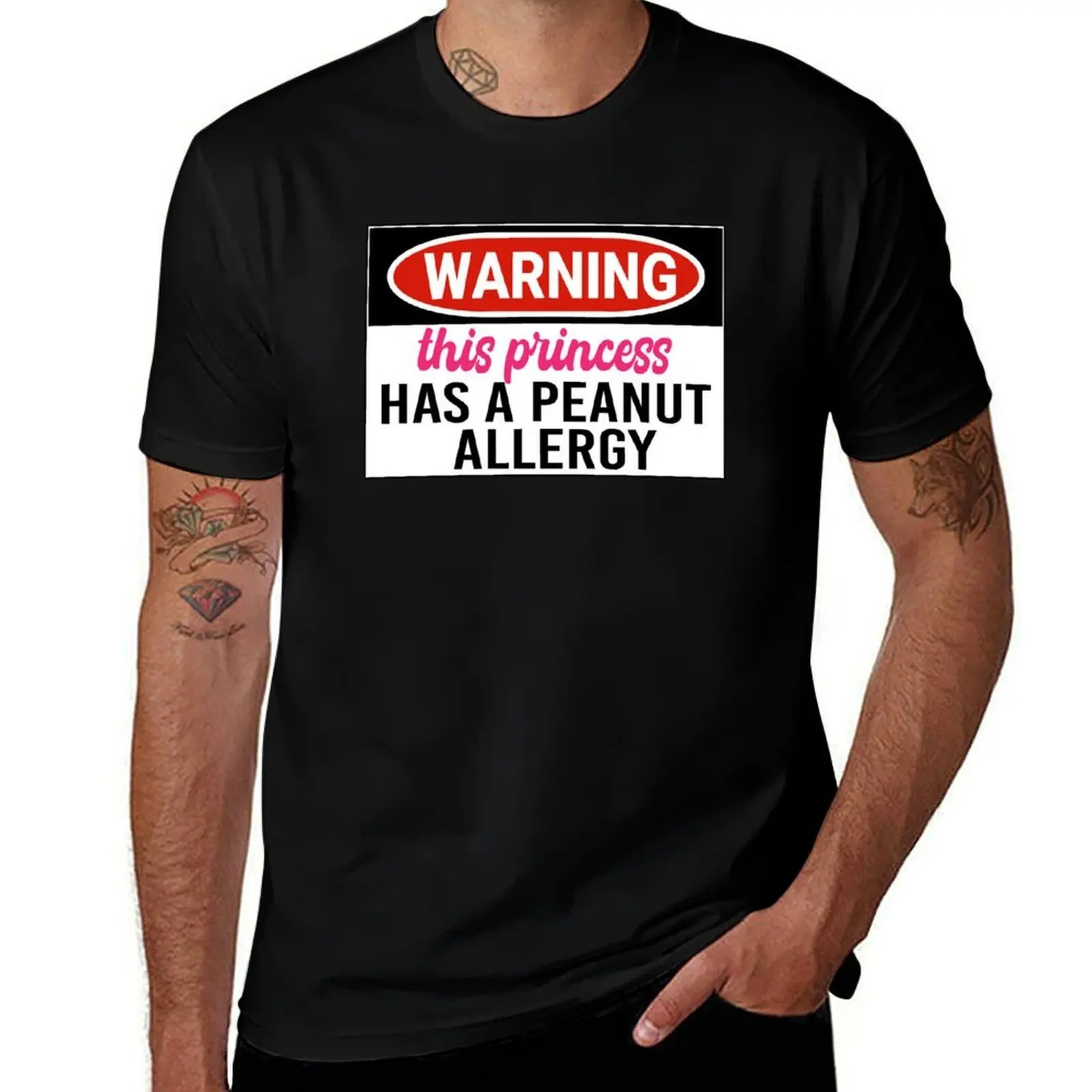 Warning this Princess has a Peanut Allergy - Peanut Allergy Awareness Warning Sign T-Shirt Plus Size Basic Cotton T-Shirt