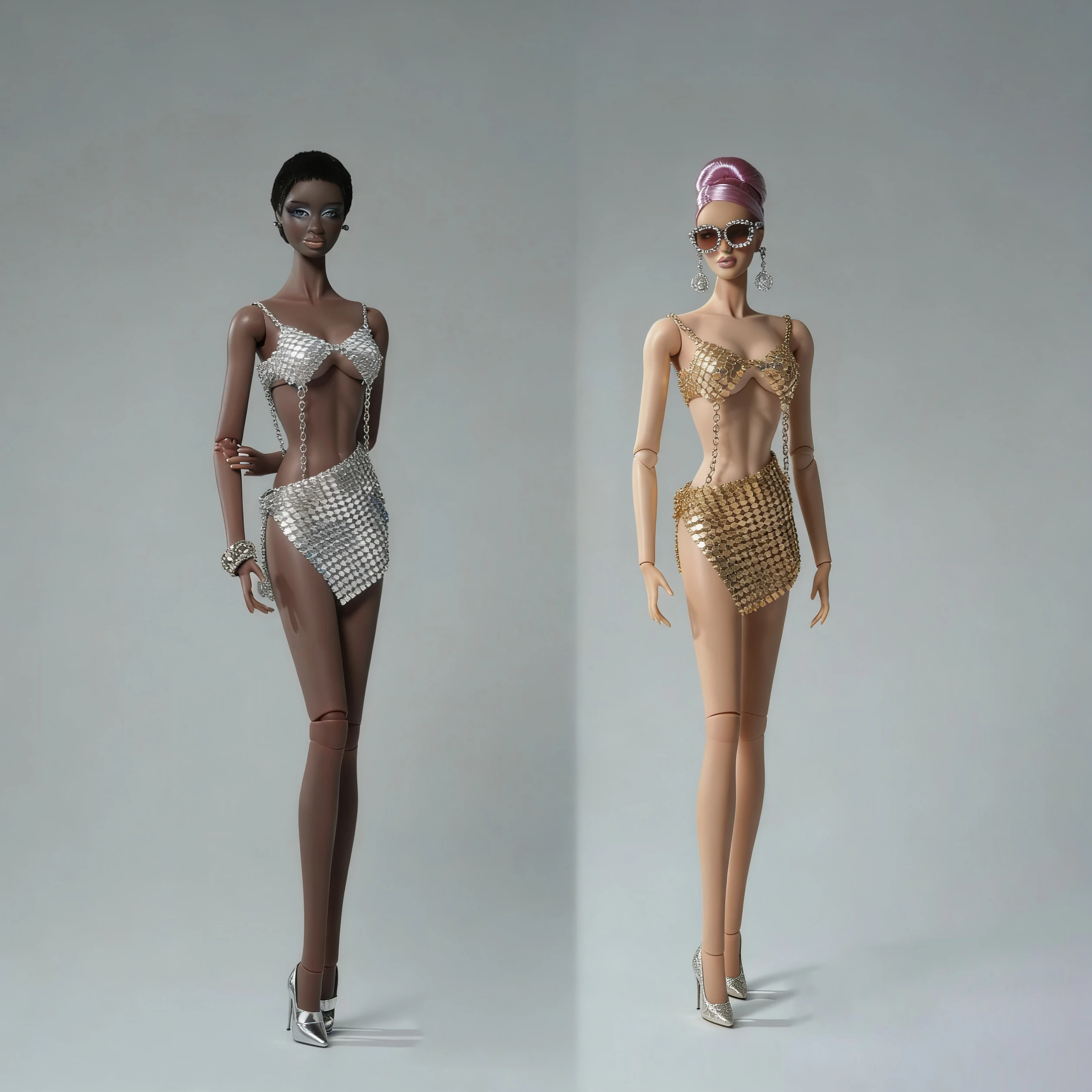 

Оригинальный дизайн, модная одежда с металлическими пайетками + крутые серьги + комплект ожерелья для куклы 1/6 Babi Xianxian, одежда для супермодели, аксессуары для переодевания