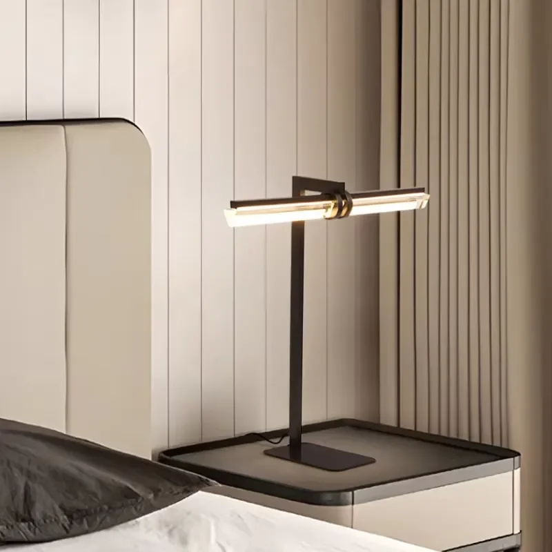 Modern Italian Style All Copper Desk Lamp Creative Strip Glass Bedside Light Luxury Home Office Decoration Reading Table