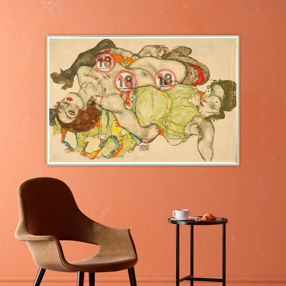 Two Women Embracing 1915 by Egon Schiele Canvas Oil Painting Aesthetics Picture Art Backdrop Wall Hanging Decor Home Decoration