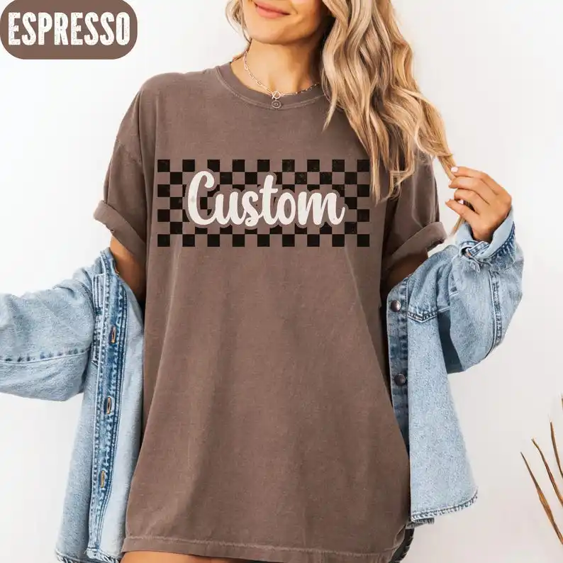 Vintage Distressed T Shirt Custom Plaid Pattern Personalized Custom Phrase Name Unisex Casual Fashion Dating Festival Present view 5