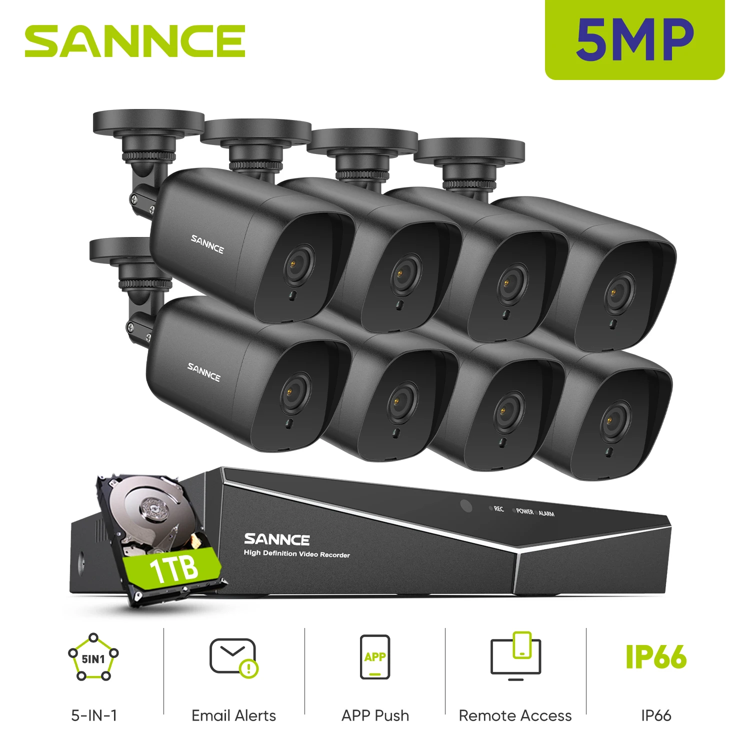 SANNCE 5MP Outdoor Surveillance Camera Night Vision Waterproof Security Protection Camara Remote Monitor CCTV Video CameraSystem