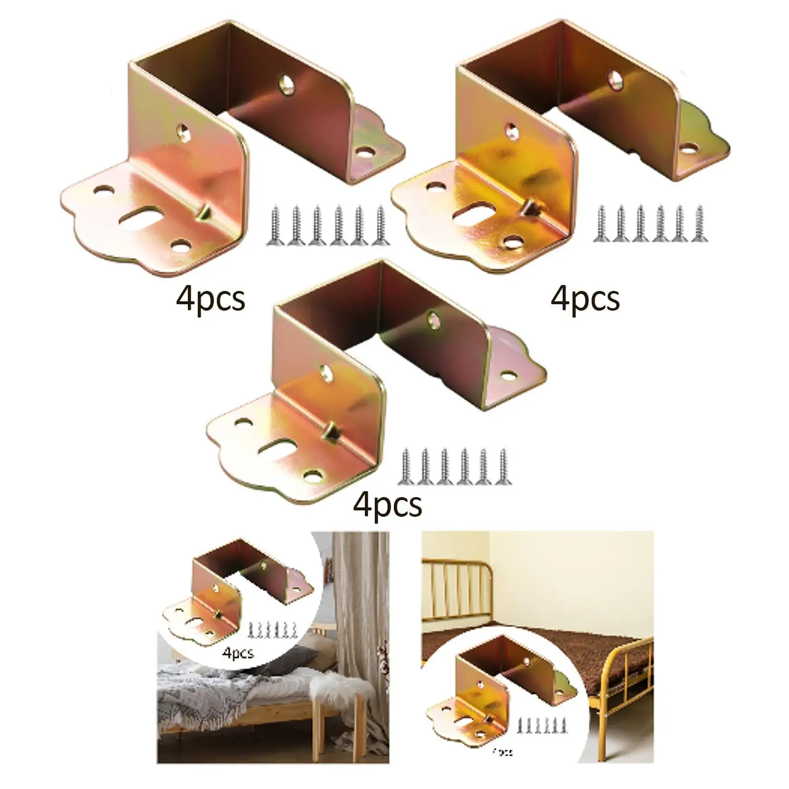 4x Bed Rail Brackets U Shape Bed Support Bracket Screws Included Bed Hinge for Connecting to Wood, Headboards, and Foot Boards