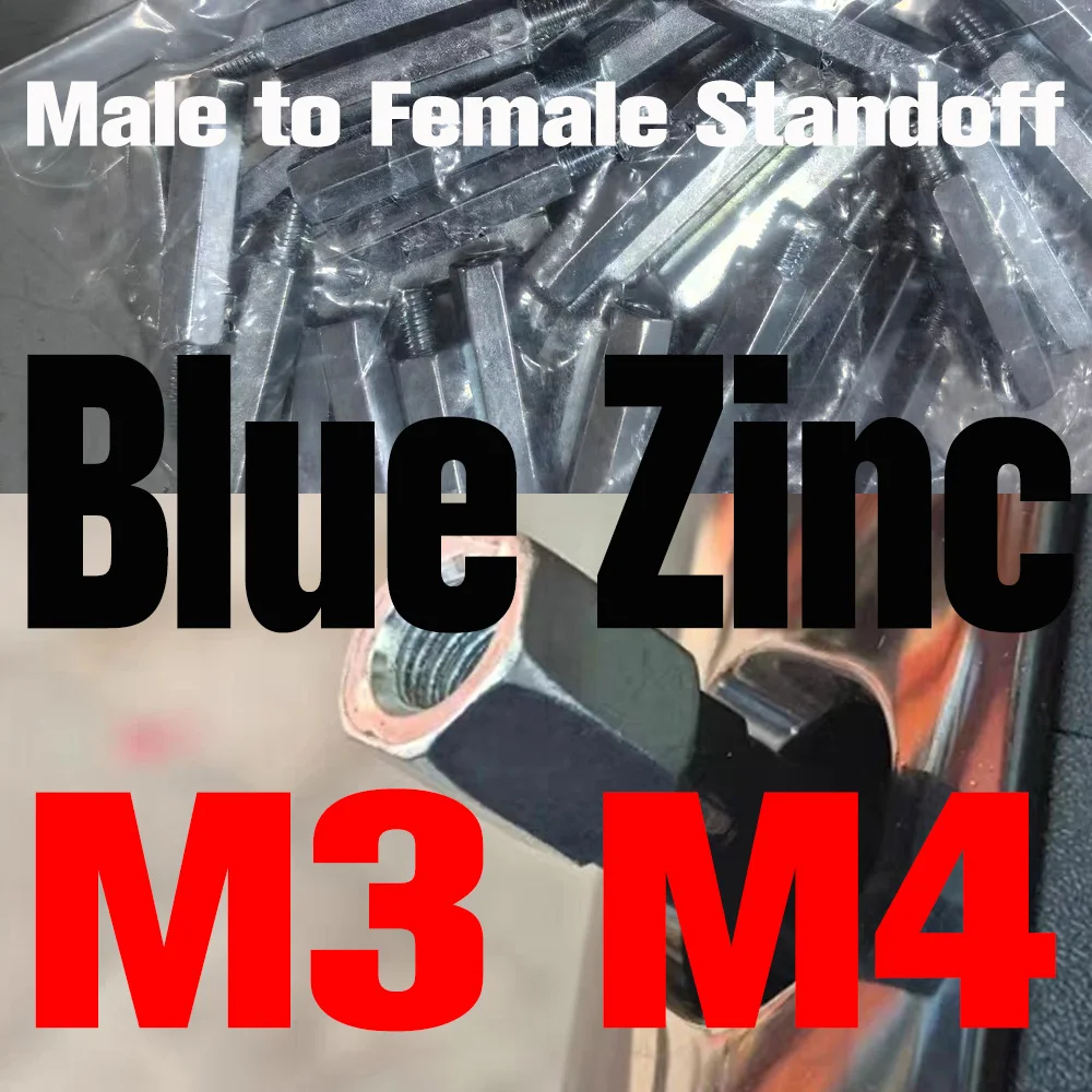 Plated Motherborad Hexagonal Blue Zinc Standoff Male to Female Rack Board Stud Column Spacing Screws Bolts Spacers M3 M4