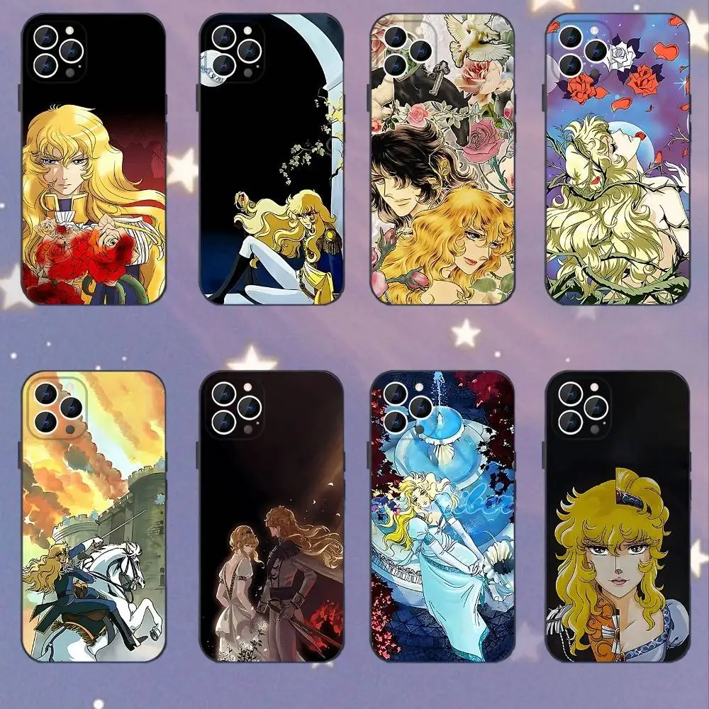 Rosa de V-Versailles Lady Oscar para iPhone 12,16,13,14,15,17,11,Pro,Max,Plus,E,Air,Mini TPU capa de telefone macia para a pele