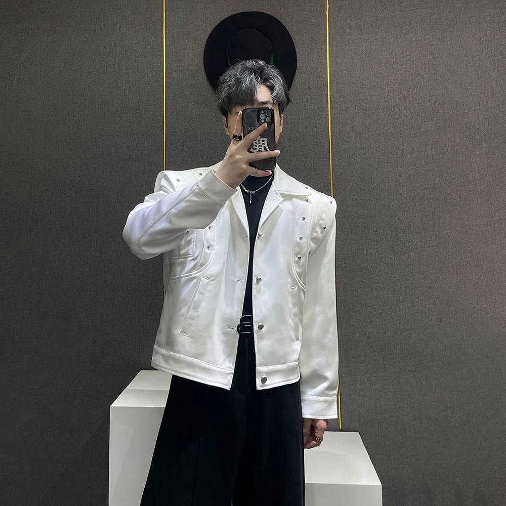 Mens Deconstructed Layered Riveted Jacket Streetwear Fashion Youth Nightclub Versatile City Boy Long Sleeve Outerwear Top 2026