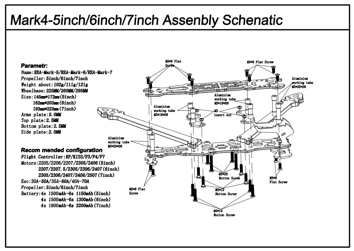 Mark4 mark 4 5 polegadas 225mm/ 6 polegadas 260mm / 7 polegadas 295mm / 8 polegadas 375mm / 10 polegadas 473mm fpv racing drone quadcopter quadro freestyle