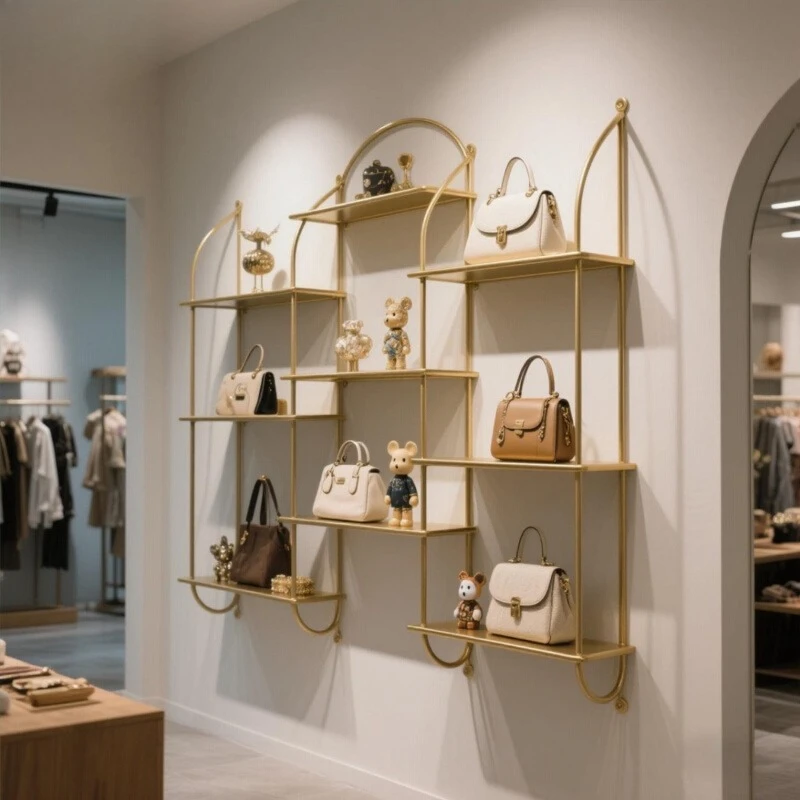 

Store Commercial Shoe Store Shoe Rack Shelf Gold Display Rack Clothing Store Upper Wall Shoe Bag Rack Multi-layer Wall