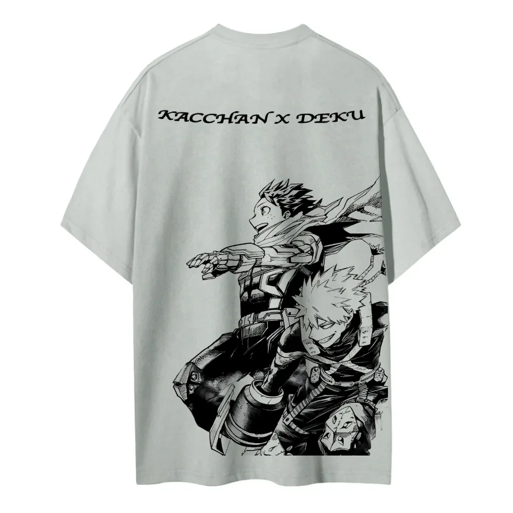 My Hero Academia Kacchan X Deku 2025 Summer Men's Cotton T Shirt Anime Streetwear Casual Short Sleeve Tops for Fans Black Loose - view 3