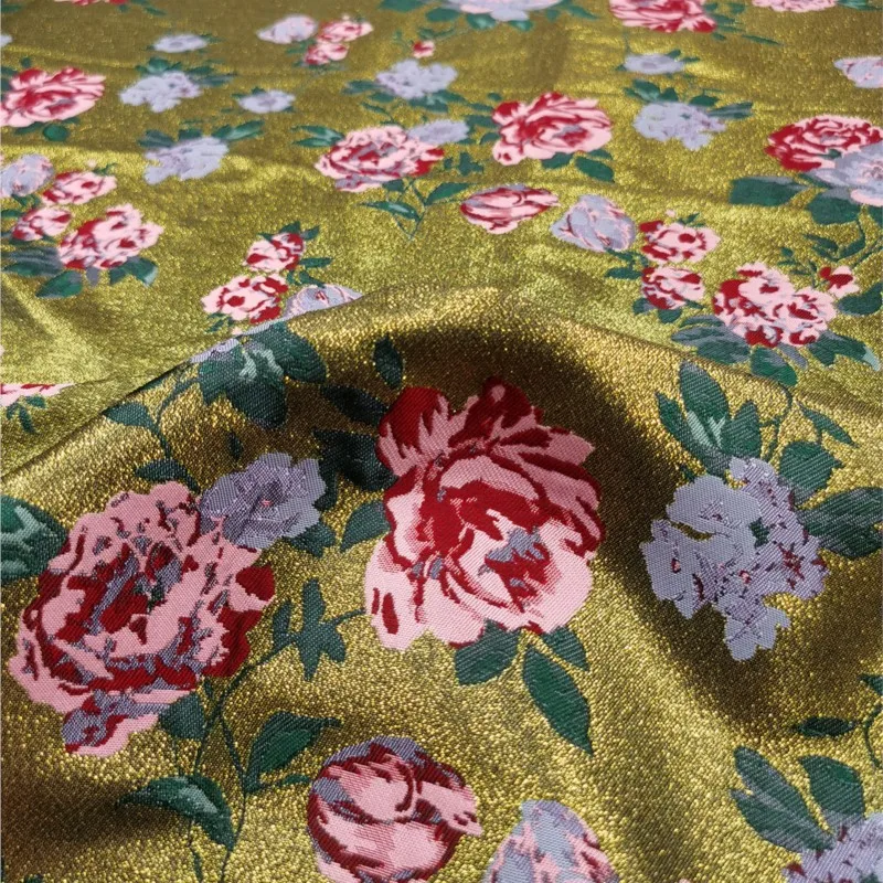 

Jacquard gold thread fabric windbreaker dress brocade satin