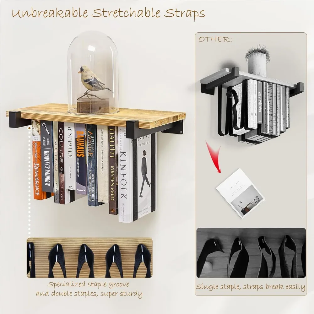 2 conjuntos de estantes flutuantes, prateleiras de parede invisíveis de madeira de pinho, estante que economiza espaço (16,5L × 8,7W × 1,5H)