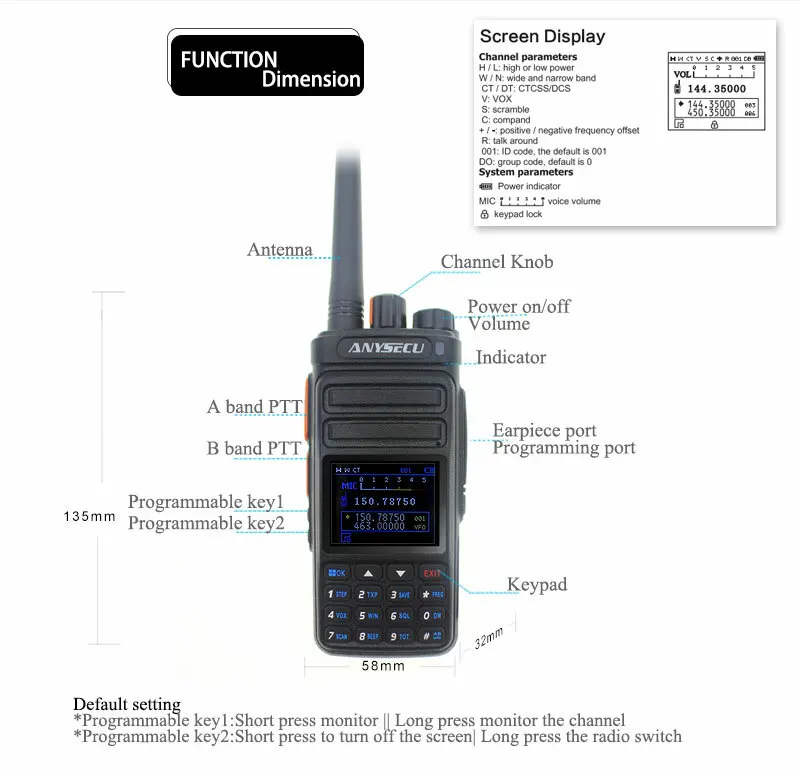 Anysecu 2 STKS UV Dual Band 10 W High Power Walkie Talkie met Frequentie Teller Functie Eén Sleutel Frequentie Matching