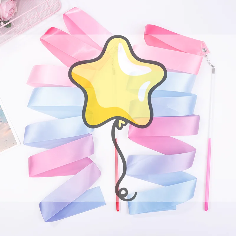 2M Dance Ribbons Rhythmic Girl Art Gymnastics Ballet Streamer Twirling Rod Rainbow Stick Sports Training Ribbon Dancer Wands